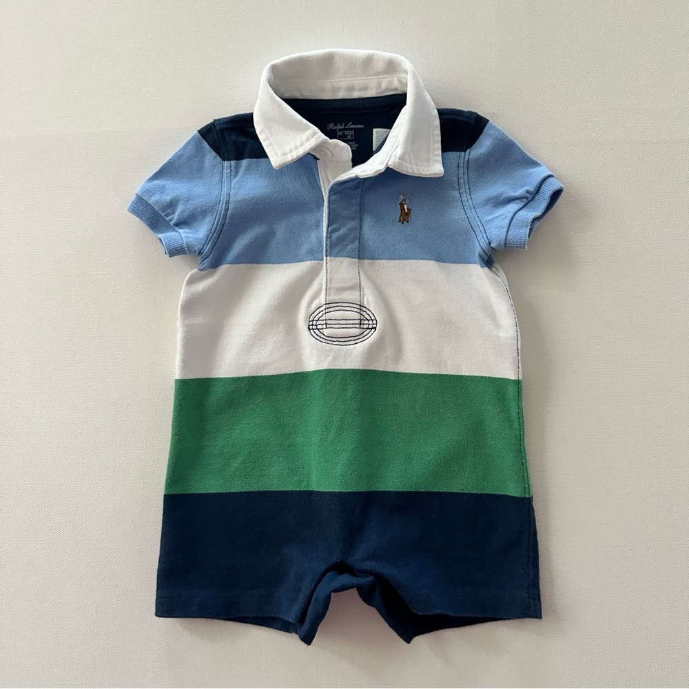 Ralph Lauren 3 Months Baby Boy Polo Romper Spring Summer Preppy Blue Green